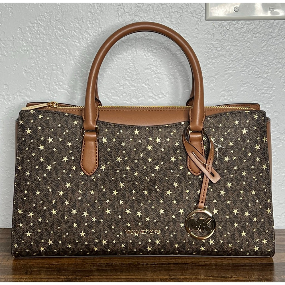 Michael Kors Arden Medium Brown Satchel with Gold Hardware & Star Pattern - Picture 4 of 13
